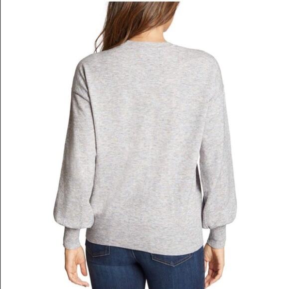 Anthropologie Ella Moss Maggie Heather Grey Puff Sleeve Knit Sweater Small - Picture 13 of 13